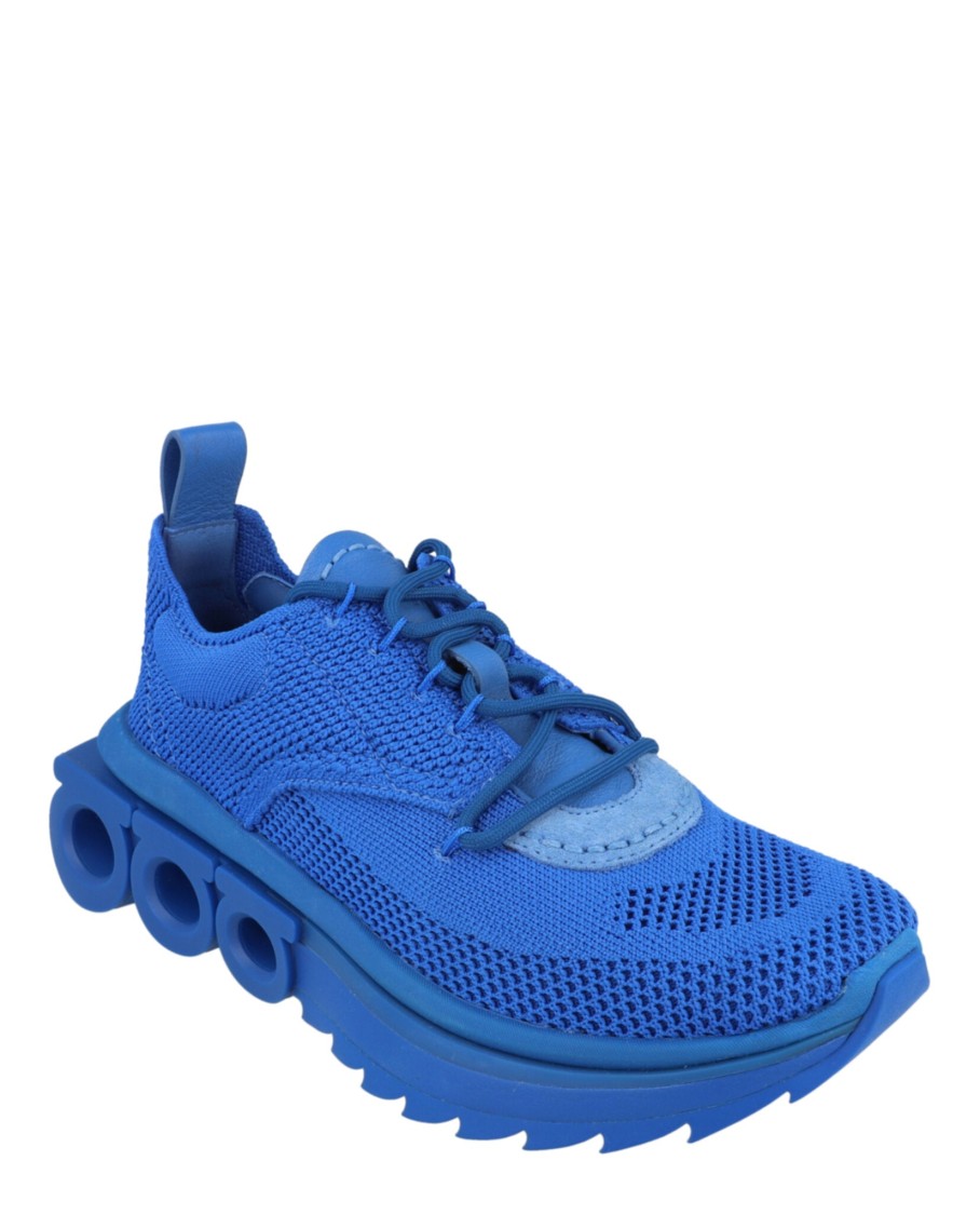 Ferragamo Nima Knit Sneakers In Blue