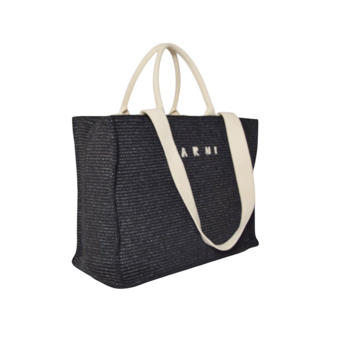 MARNI MARNI LARGE TOTE BAG IN BLACK RAFFIA EFFECT FABRIC 