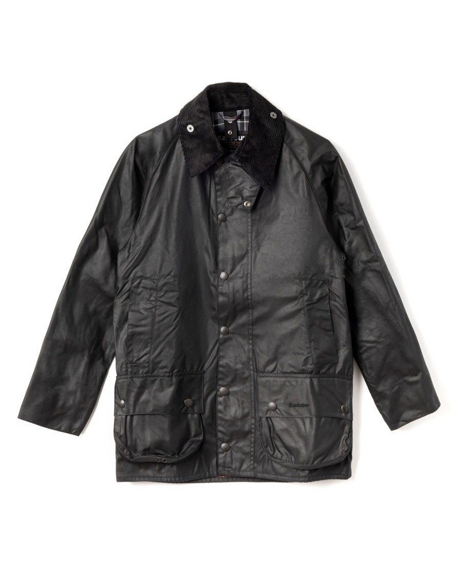 Barbour Beaufort Waxed Jacket With Detachable Hood And Rear Pocket In Black