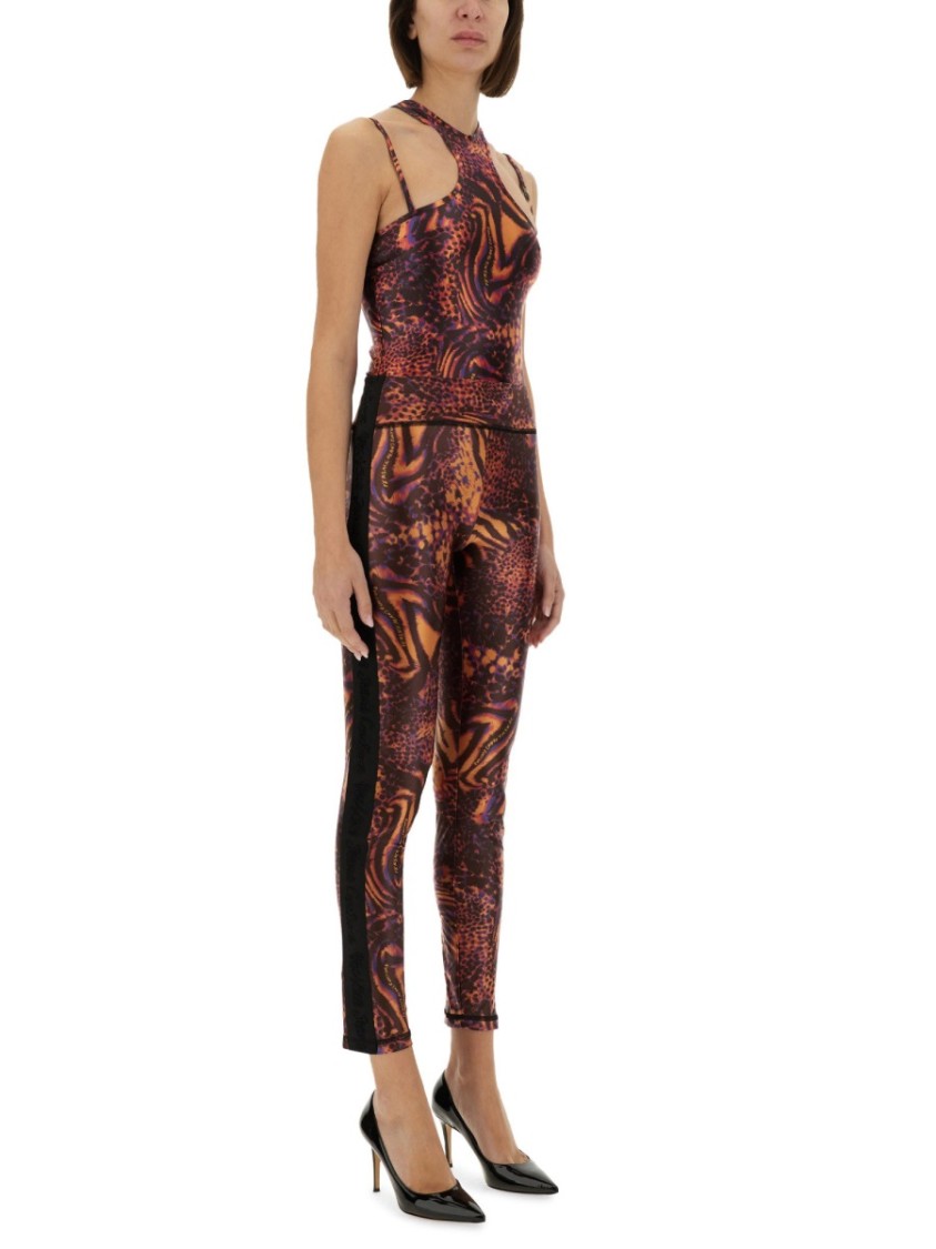 Shop Versace Jeans Couture Abstract Print Slim Fit Leotard With High Neckline In Brown