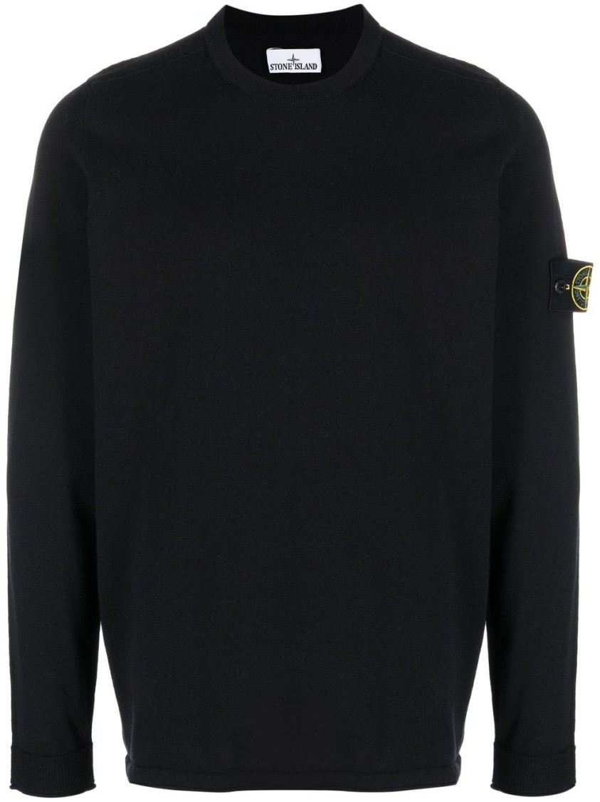 Shop Stone Island Classic Crew Neck Blue Sweater In Black