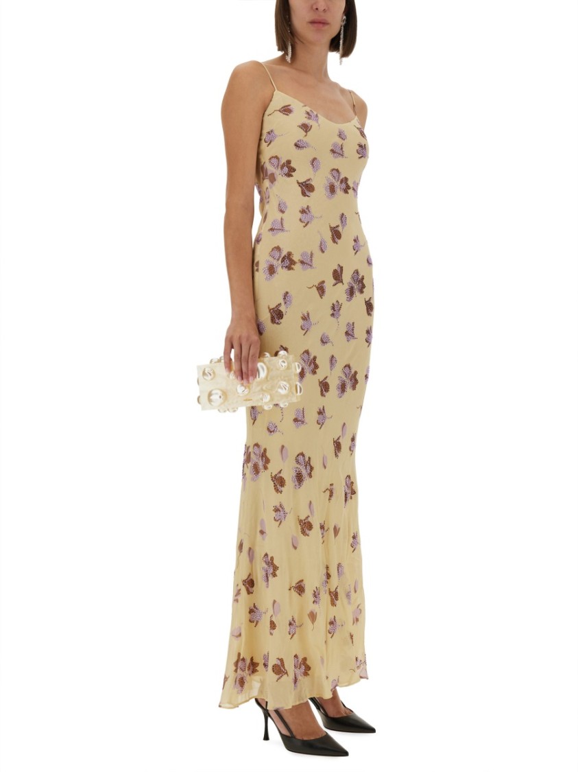 Self-portrait Long Dress With Floral Pattern In Brown
