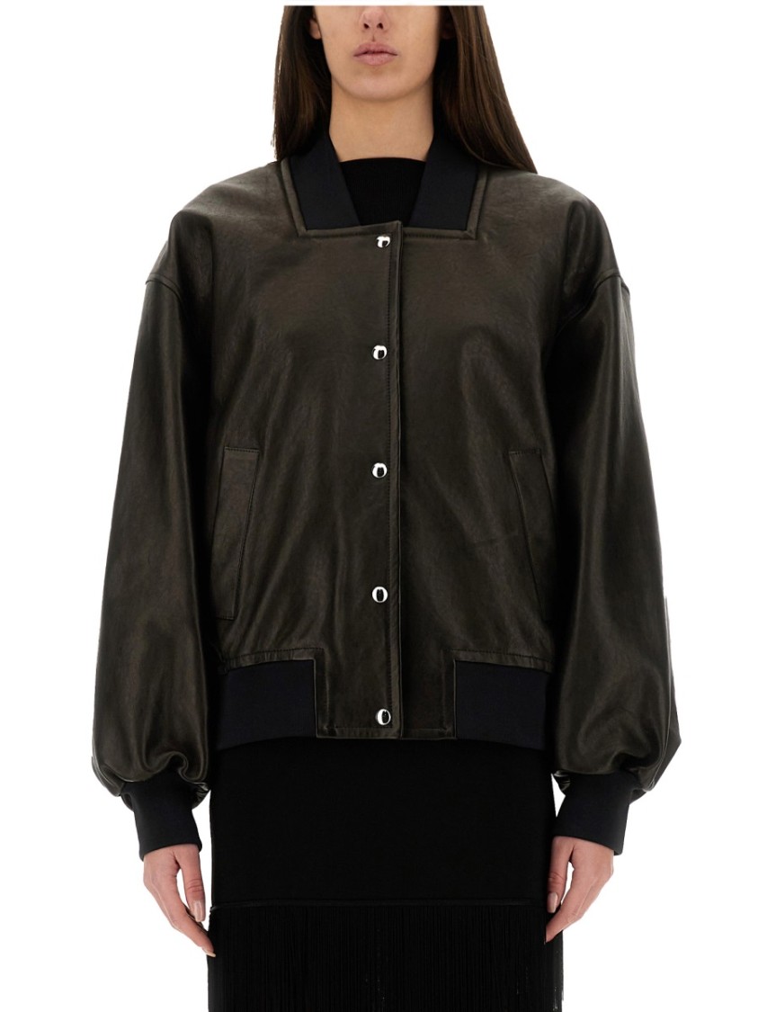 Khaite Spence Leather Bomber Jacket In Black