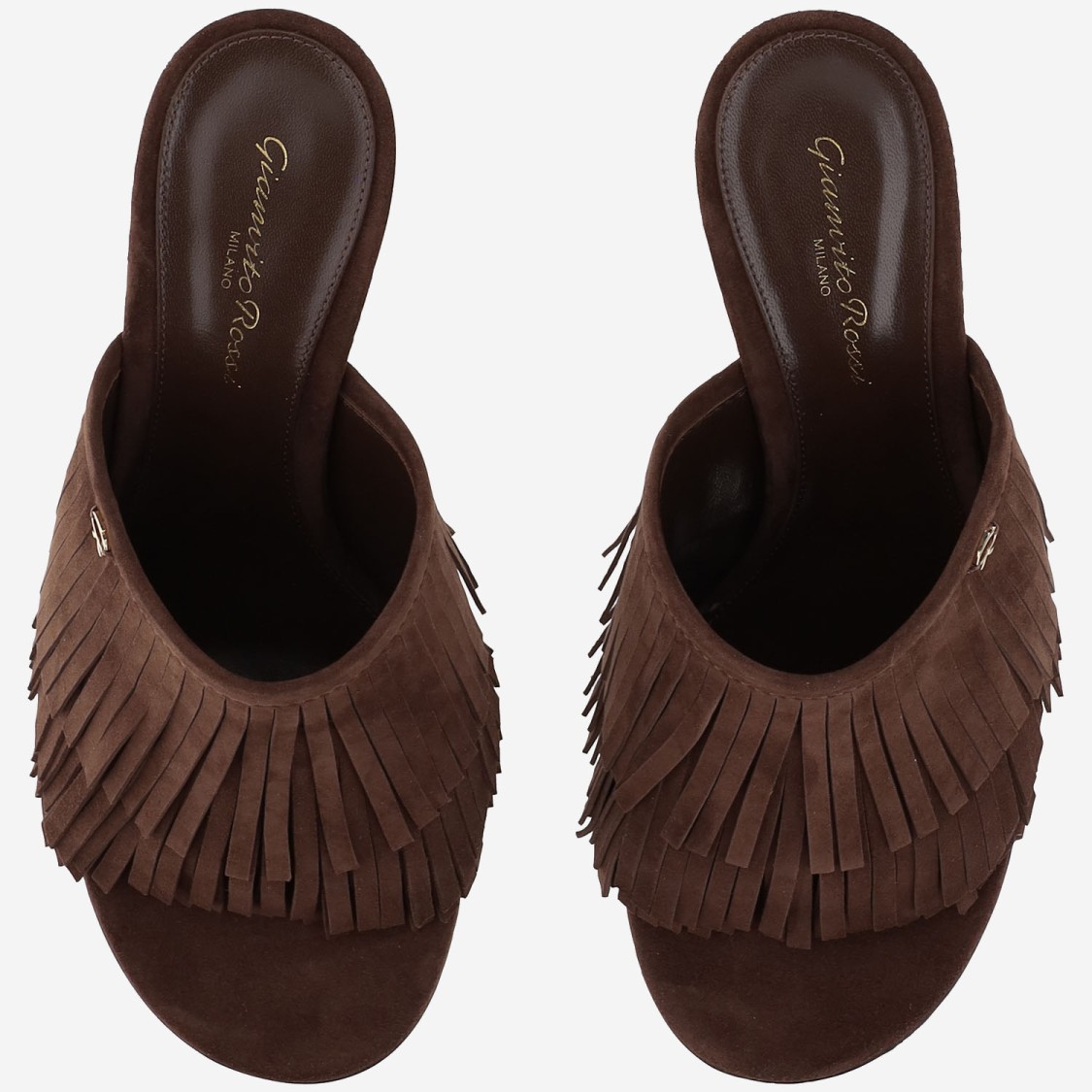 Gianvito Rossi Camoscio Fringe Mule Sandal In Brown