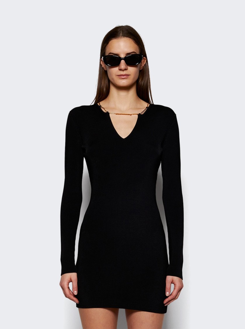 Alexander Wang Mini Dress With Nameplate Chain Black In Black