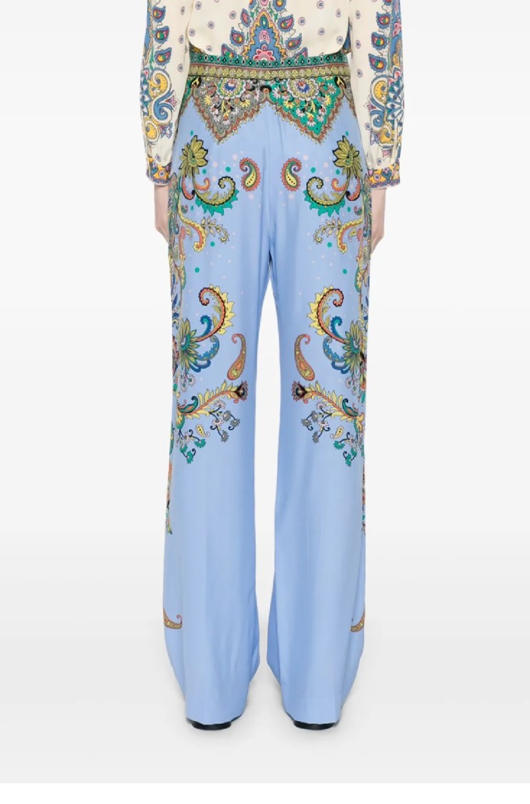 Etro Wide-leg Trousers With Paisley Patterns In Blue