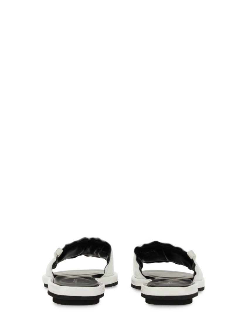 Premiata Sleek White Slide Sandal With Lamb Leather Upper In White