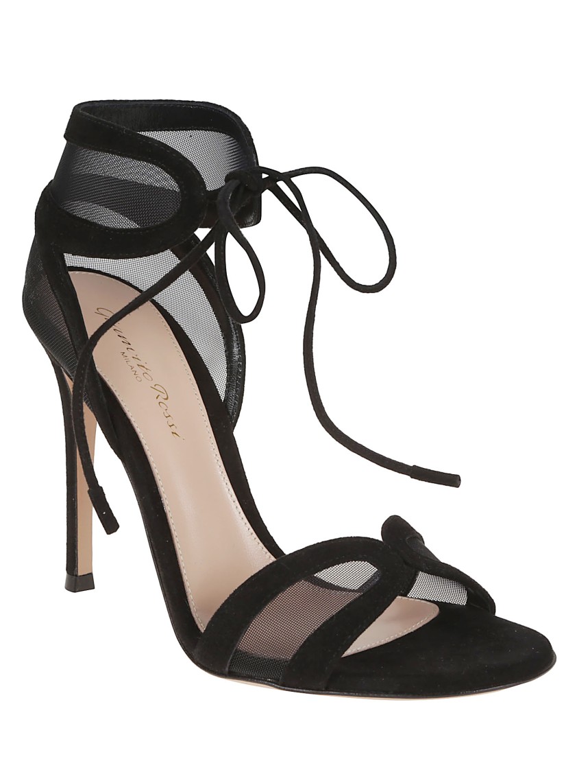 Shop Gianvito Rossi Suede And Transparent Mesh Stiletto Sandal