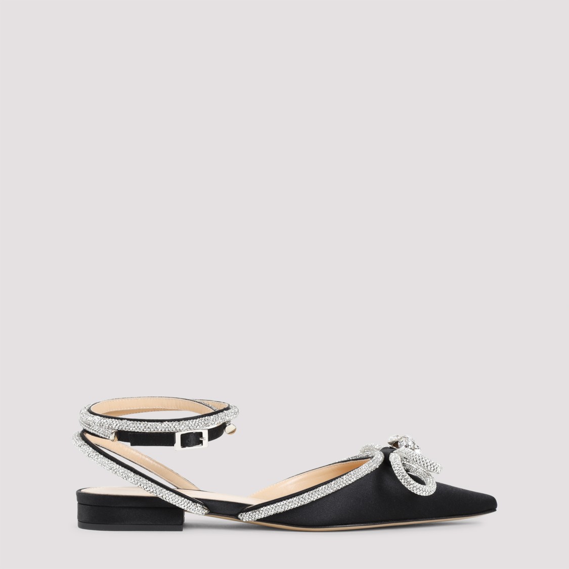 Mach&mach Double Bow Crystal-embellished Satin Point-toe Flats In Grey