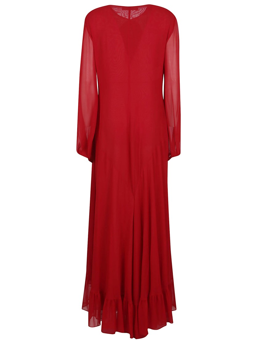 Philosophy Di Lorenzo Serafini Maxi Dress With Sheer Sleeves And Ruffle Hem