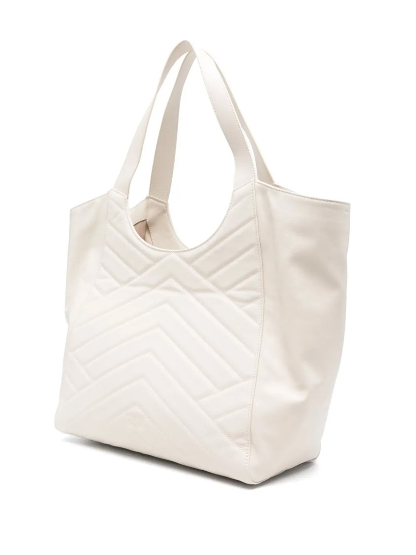 Pinko Quilted White Tote Bag With Chevron Pattern In Neutral
