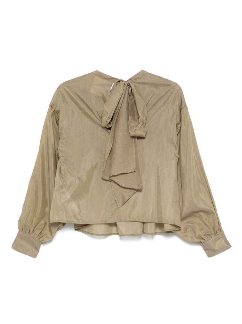 Shop Semicouture Semi Couture Beige Cotton-silk Blend Shirt With Gathered Design In Pink