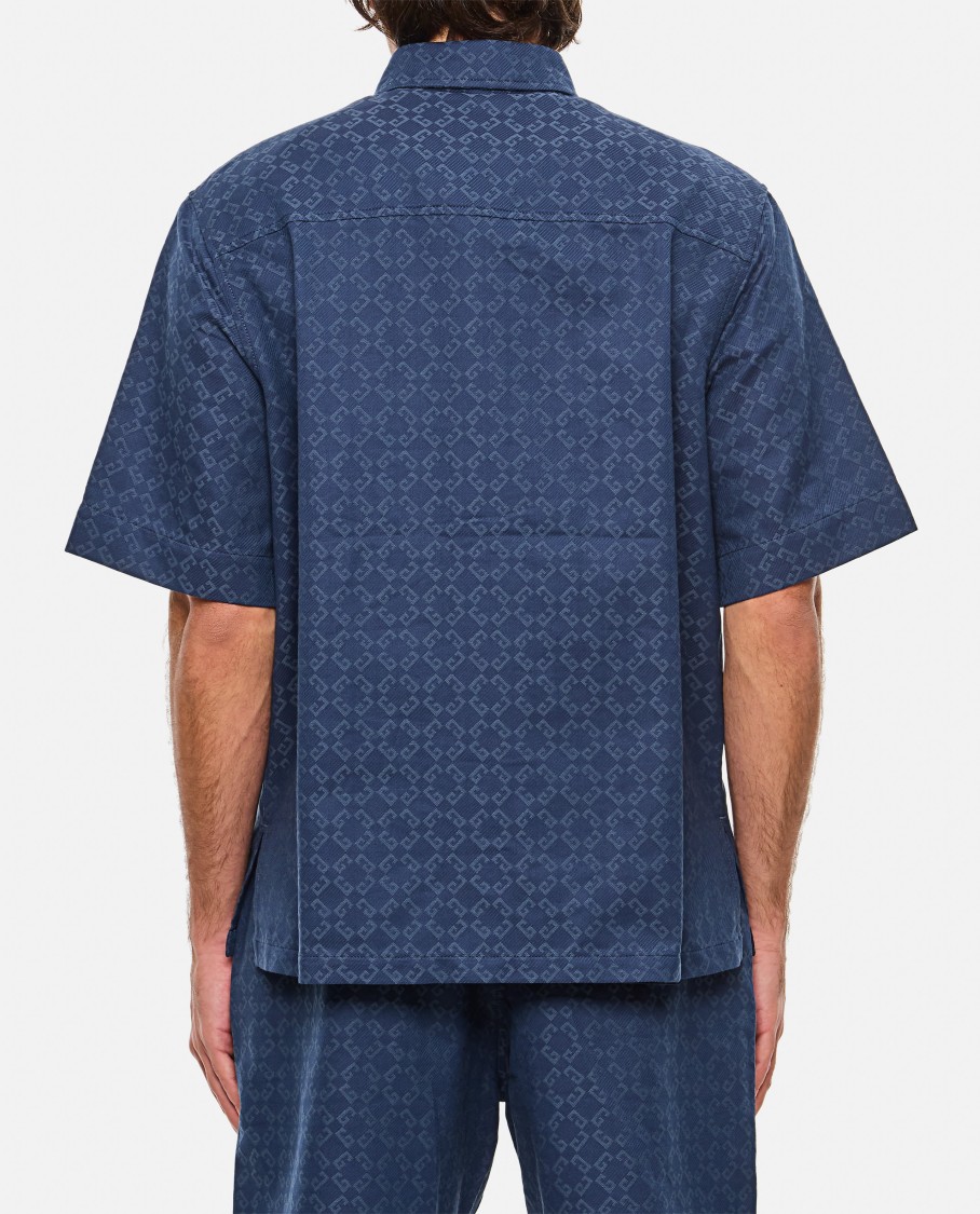 Givenchy Mens Monogram-print Relaxed-fit Cotton-blend Shirt Grey Blue In Blue