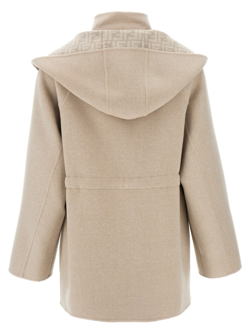 Fendi Beige Wool Parka With Removable Stole And Ff Monogram In Neutral