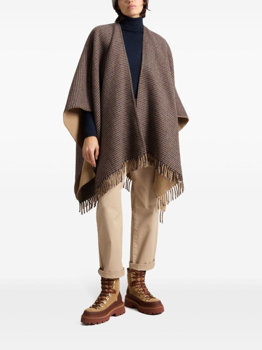 Woolrich Plaid Wool-blend Cape In Brown