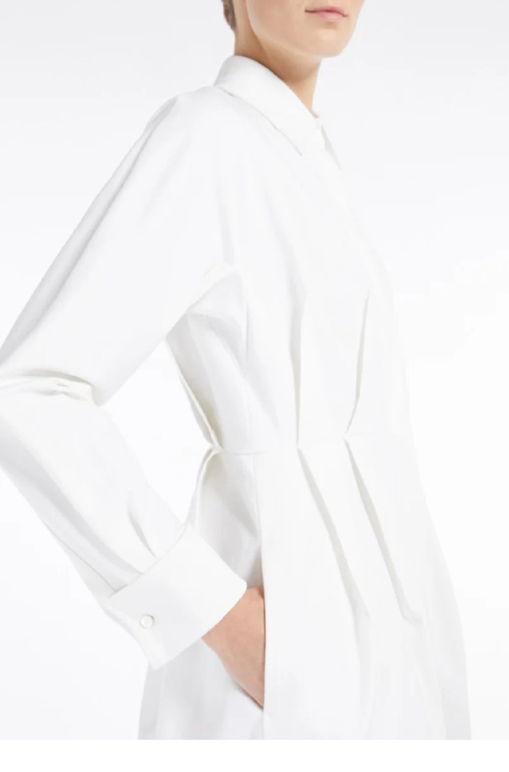 Shop Max Mara White Maxi Dress With Classic Collar And Belted Waist