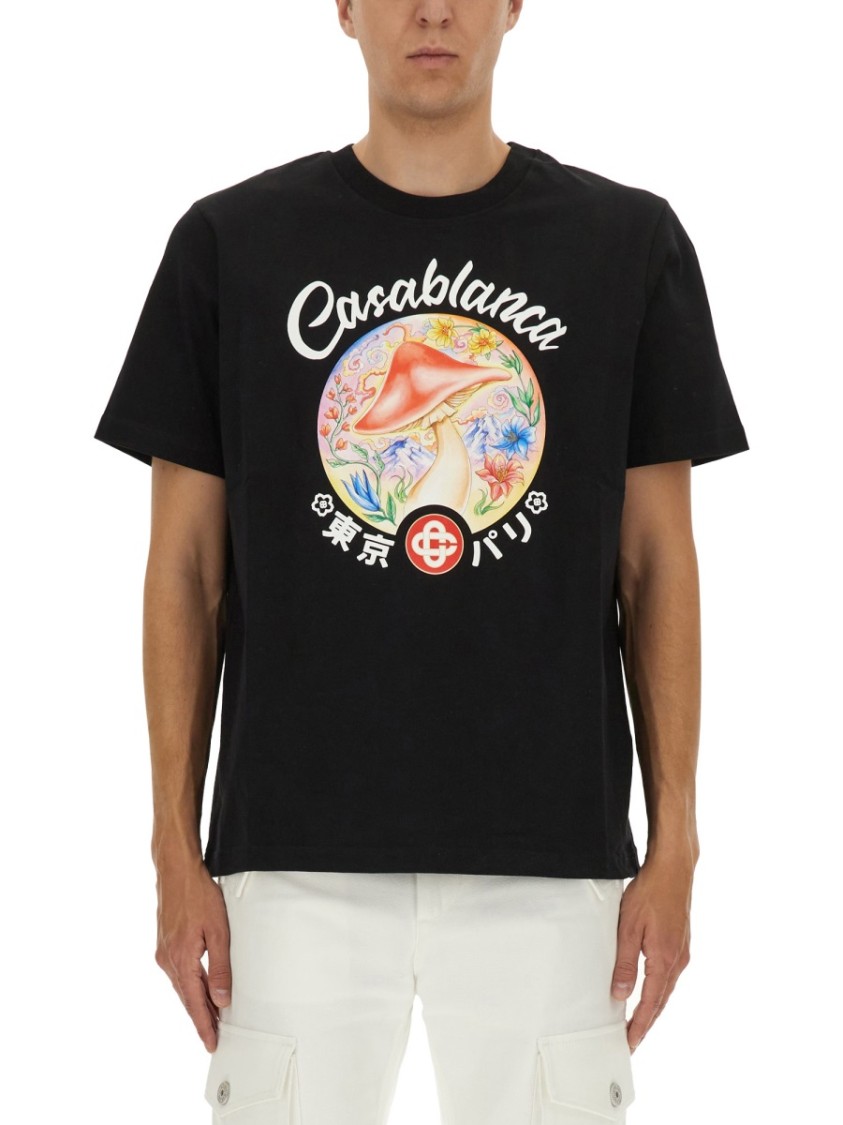 Casablanca Black Crewneck T-shirt With Logo On The Front In Cotton Man