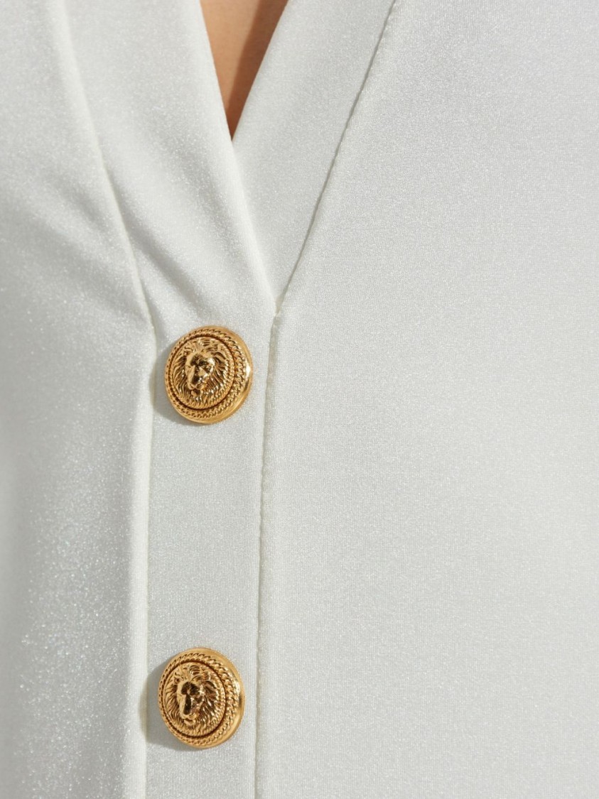 Balmain White One-piece Swimsuit With Decorative Gold Buttons In White