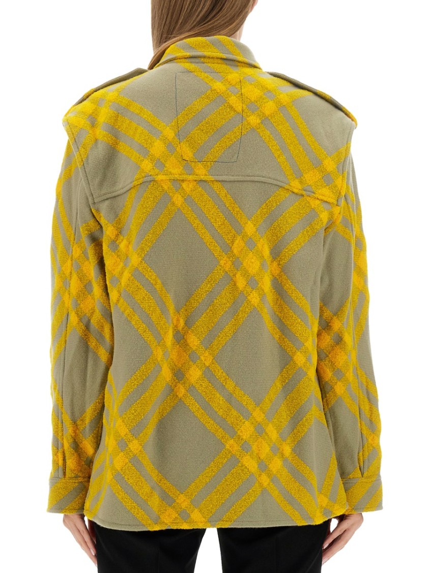 Burberry Zippered Chest Pocket Plaid Overshirt In Gold