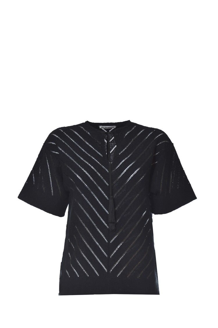 Jil Sander Tassel-detailed Short-sleeved Top In Black