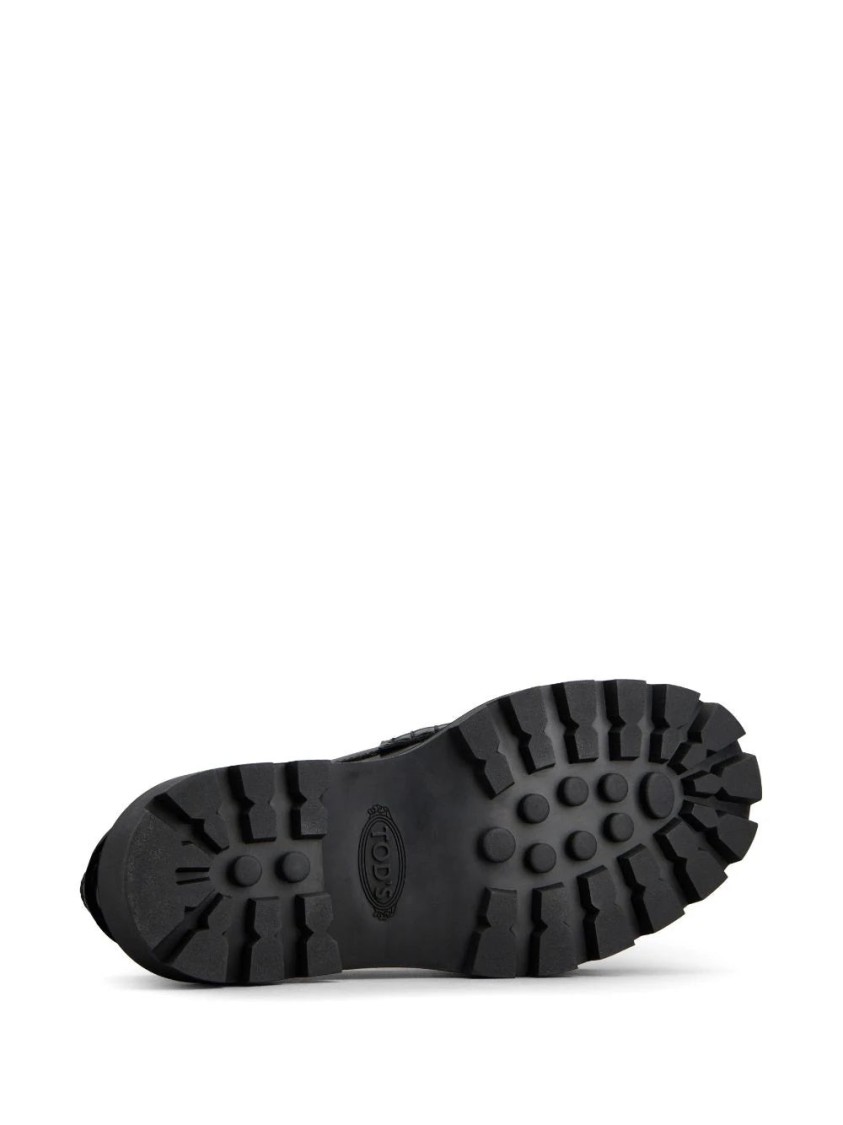 Tod's Leather Loafers With Gold-tone Buckle In Black
