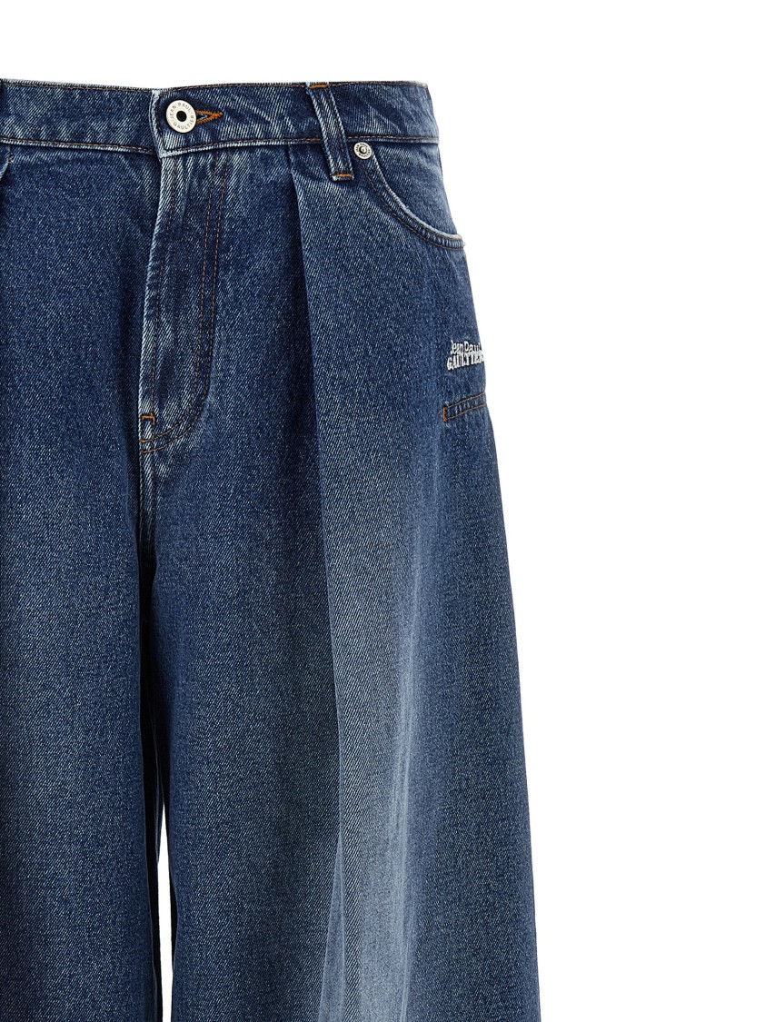 Jean Paul Gaultier Wide Leg Denim Jeans With Pences In Blue