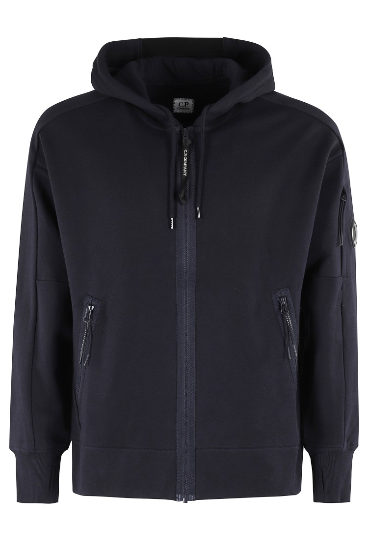 C.p. Company Diagonal Raised Fleece Google Zipped Sweatshirt In Blue