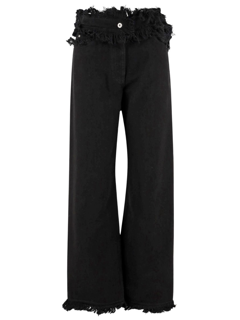 Ferragamo Frayed High-rise Straight-leg Pants In Black