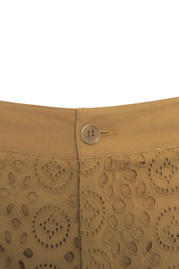 Shop Liu •jo Liu Jo Cropped High-waisted Trousers With Perforated Embroidery