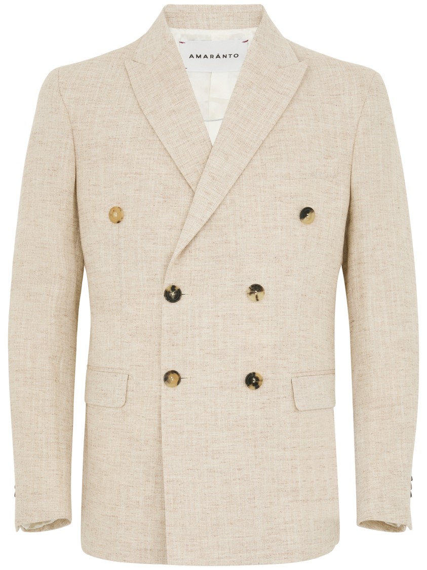 AMARANTO AMARANTO TEXTURED DOUBLE-BREASTED BLAZER WITH CONTRASTING BUTTONS