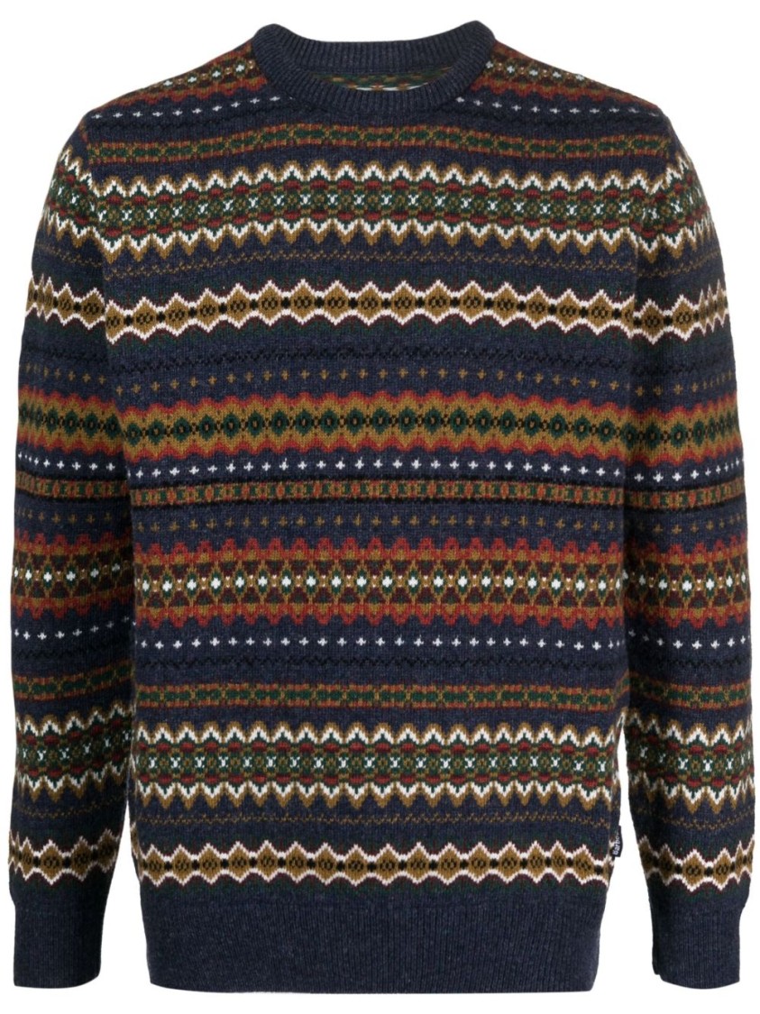 Barbour Navy Blue Graphic Print Wool Sweater In Black