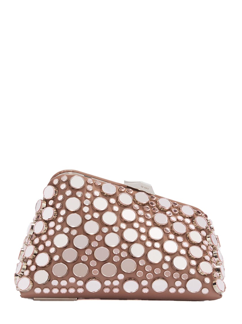 Attico The Mud-calf Leather Mini Clutch With Shiny Studs In Brown