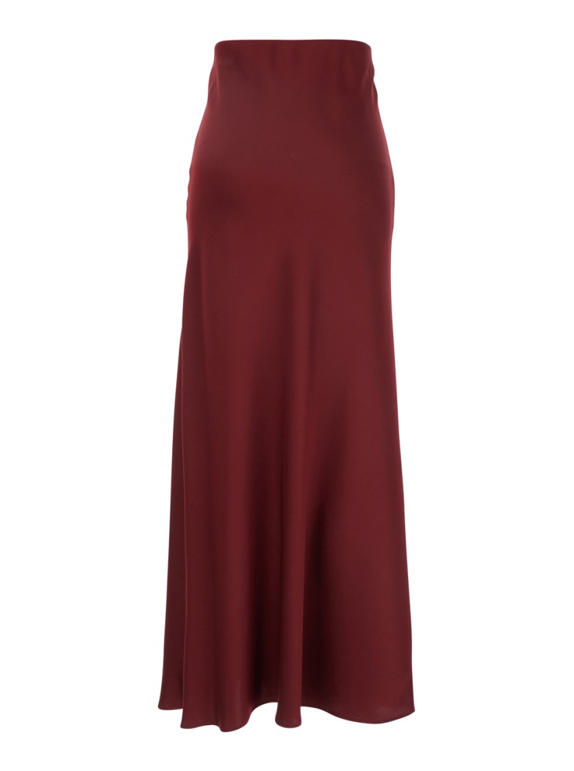 Plain Bordeaux Long Skirt With Volant Detail At The End In Red
