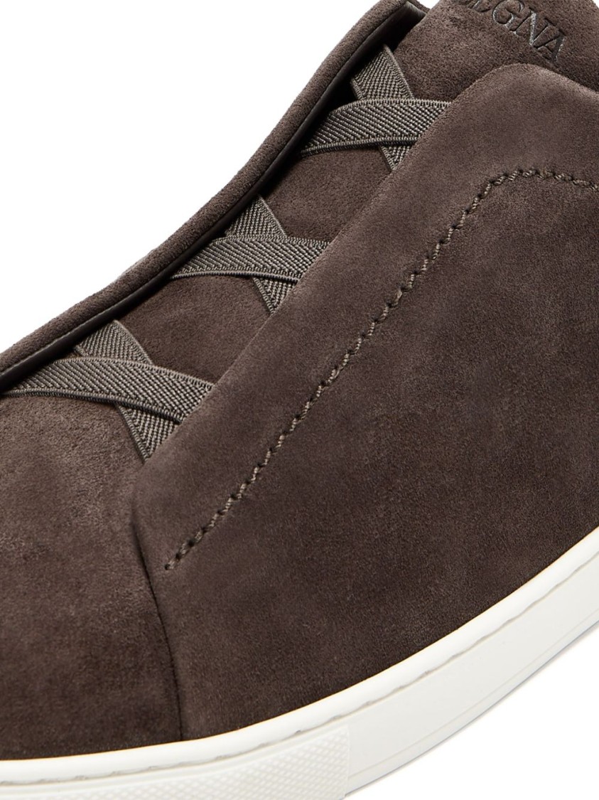 Shop Zegna Coffee Brown Leather Sneakers With Elasticated Straps In Neutrals
