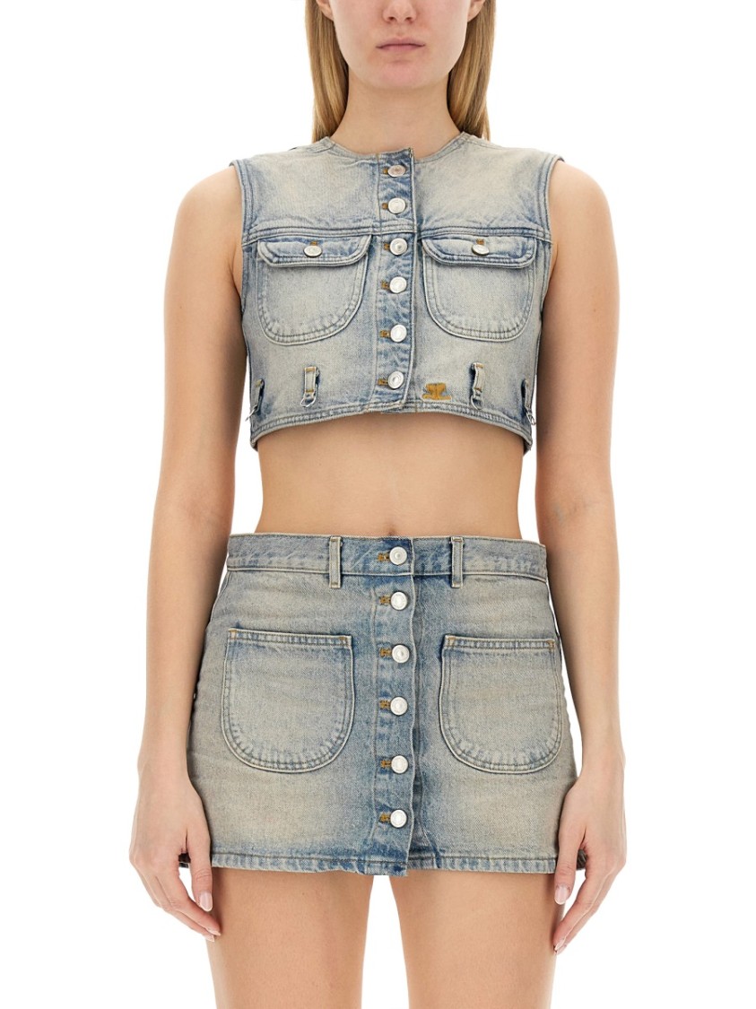 Shop Courrèges Fitted Cropped Top With Button-down Front And Chest Pockets In Blue