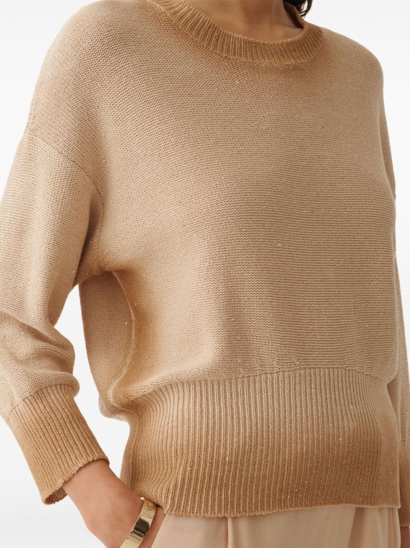 Fabiana Filippi Ribbed Beige Sweater With Classic Round Neckline In Brown