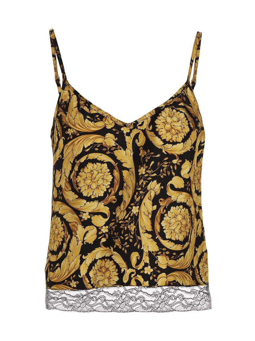 Versace 'barocco' Tank Top In Yellow