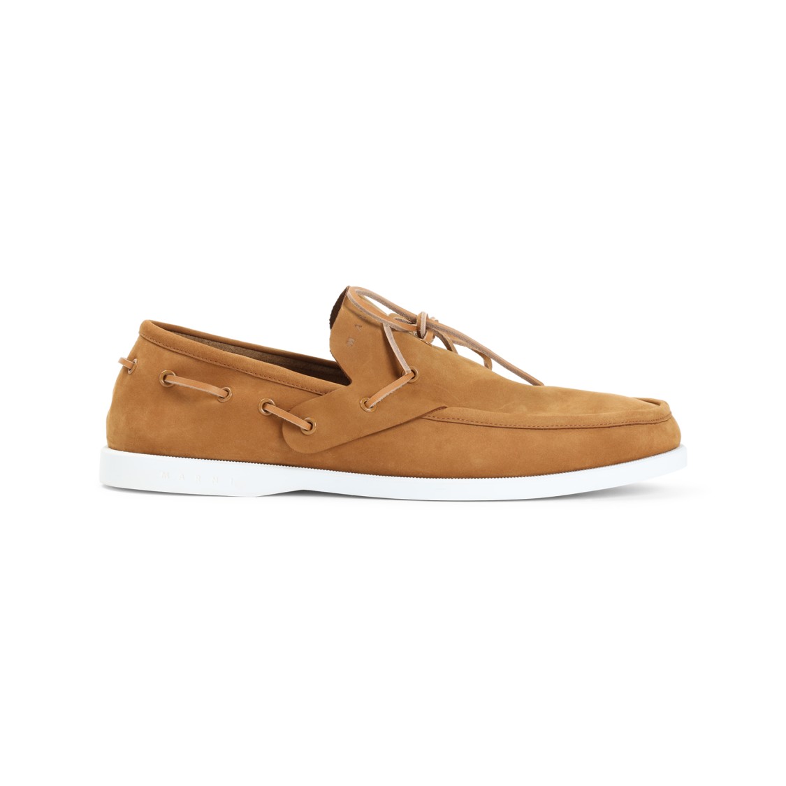 Shop Marni Brown Calf Leather Loafers In Orange