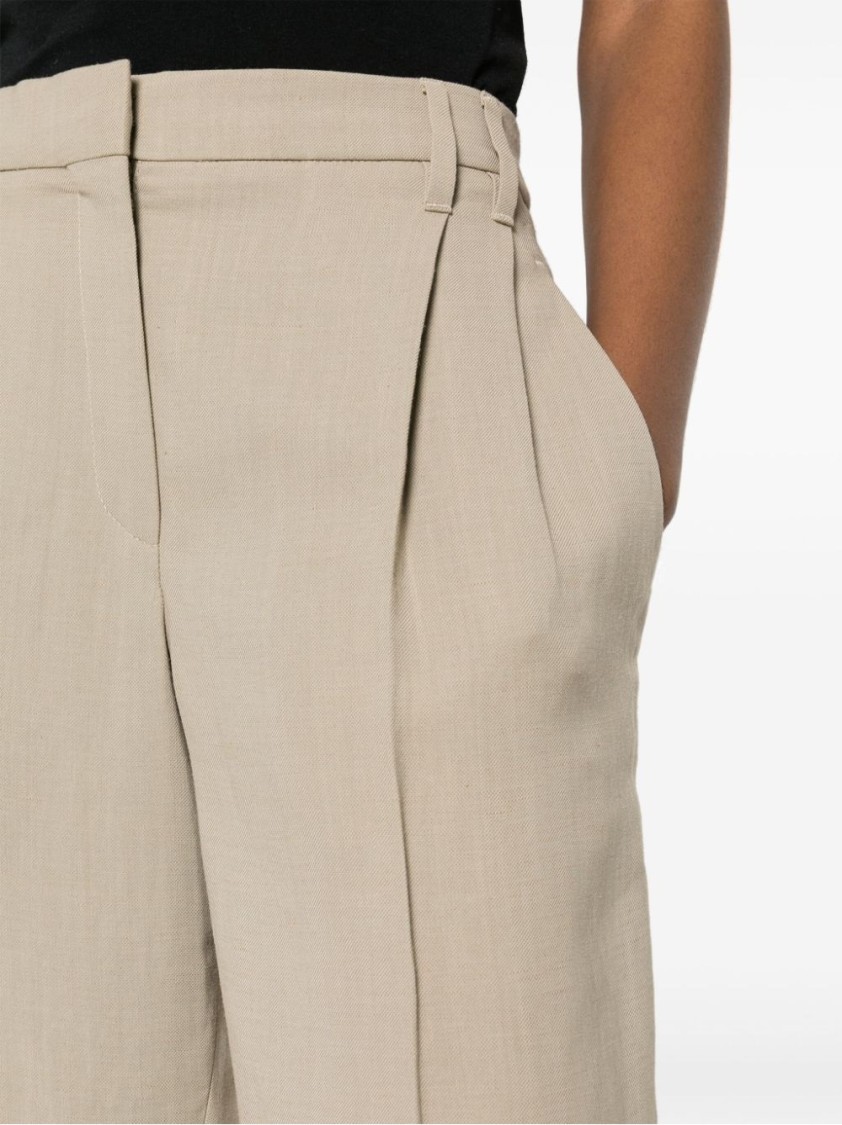 Brunello Cucinelli Cropped Tailored Trousers With Pleated Front In Brown
