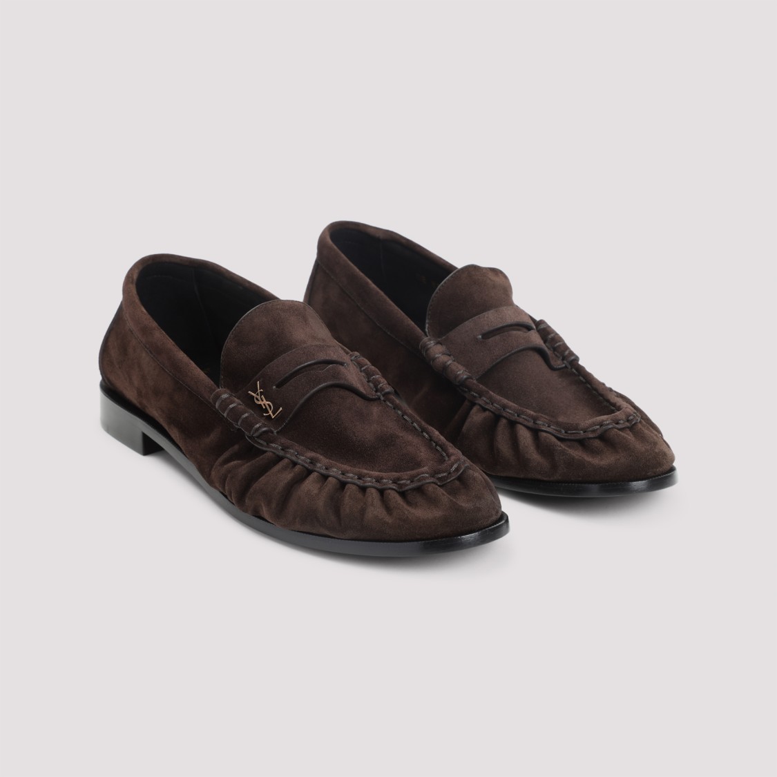 Saint Laurent Cassandre-detail Suede Loafers In Brown