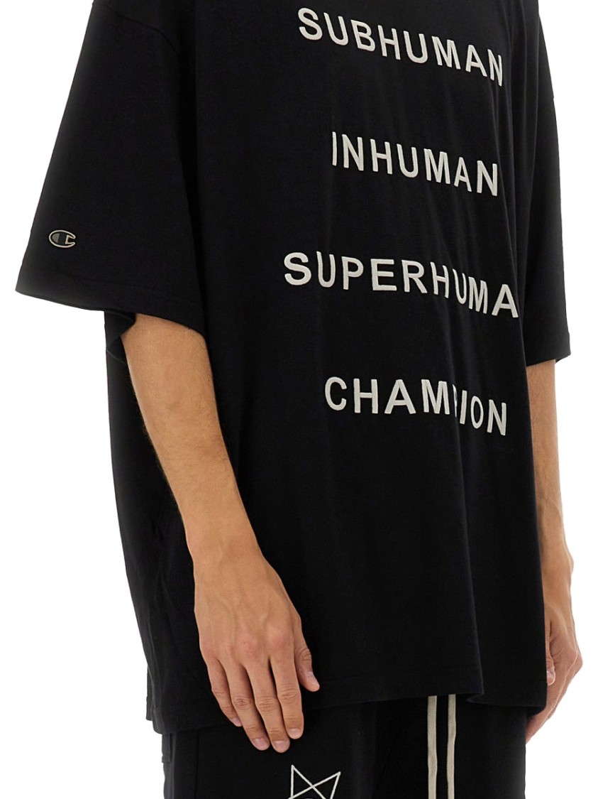 Shop Champion X Rick Owens Oversized Black T-shirt With Contrasting Bold Text