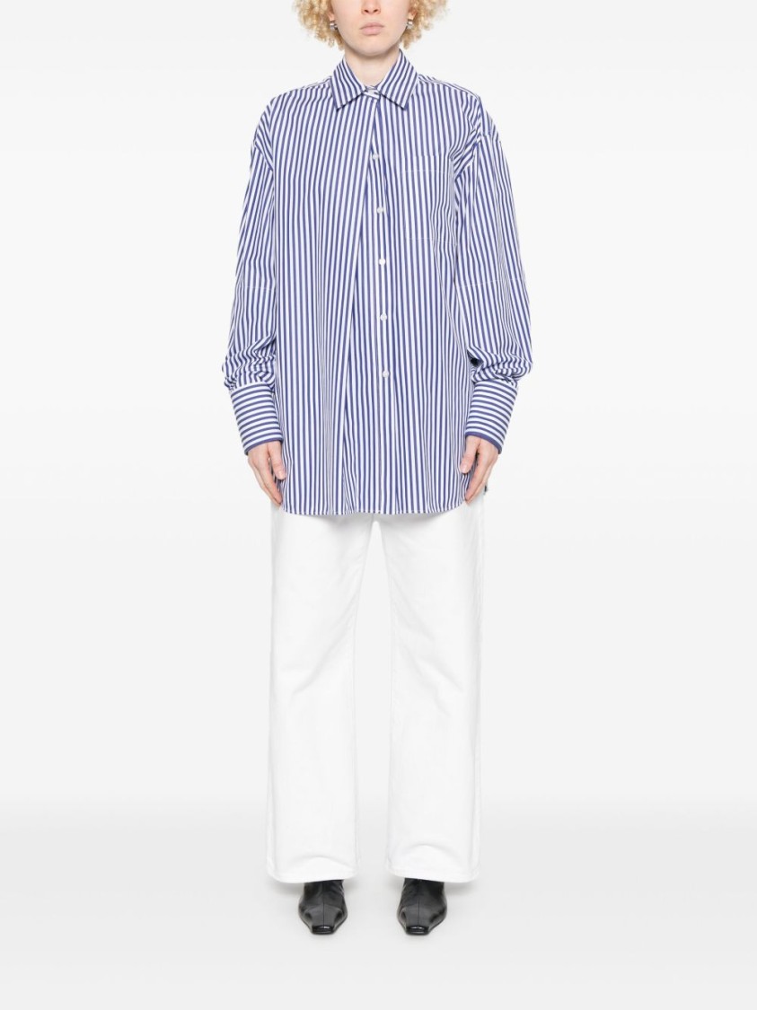 Sportmax Tailored Striped Shirt With Cinched Waist In Blue