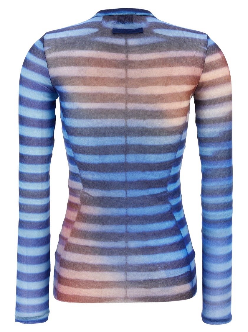 Jean Paul Gaultier Light Blue Mesh Printed Air Long Sleeves Top In Blue