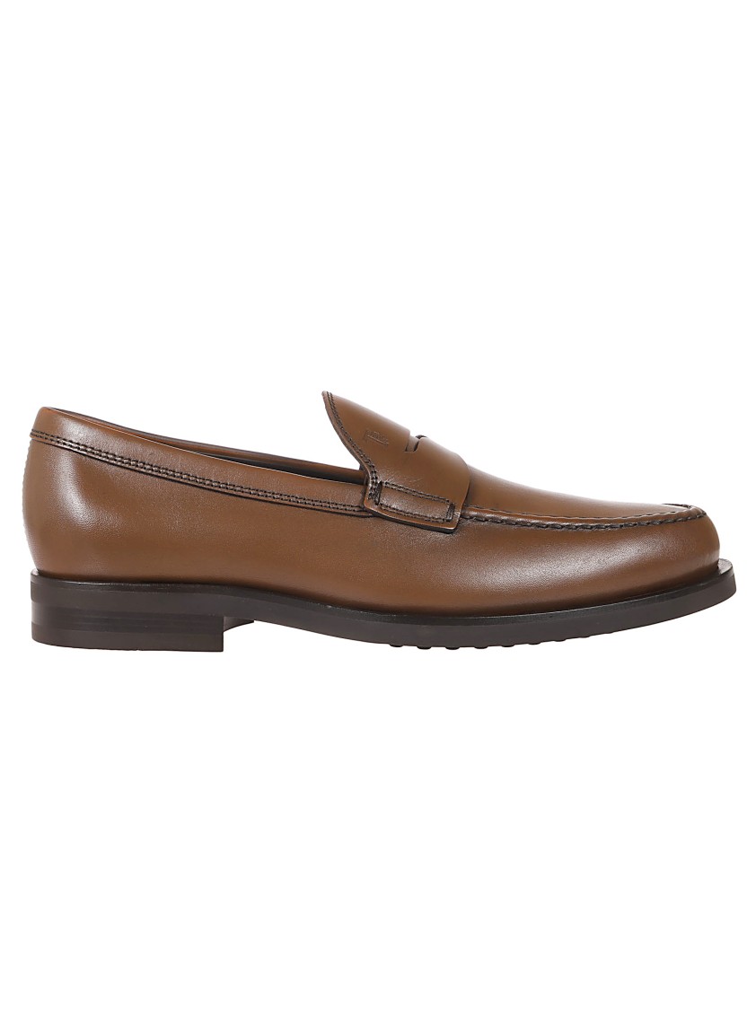 Tod's Penny Loafer Moccasin Shoes With Fine Stitching In Brown