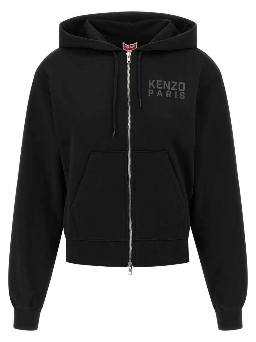 Kenzo Happy Tiger Zip Up Hoodie With Kangaroo Pocket In Black