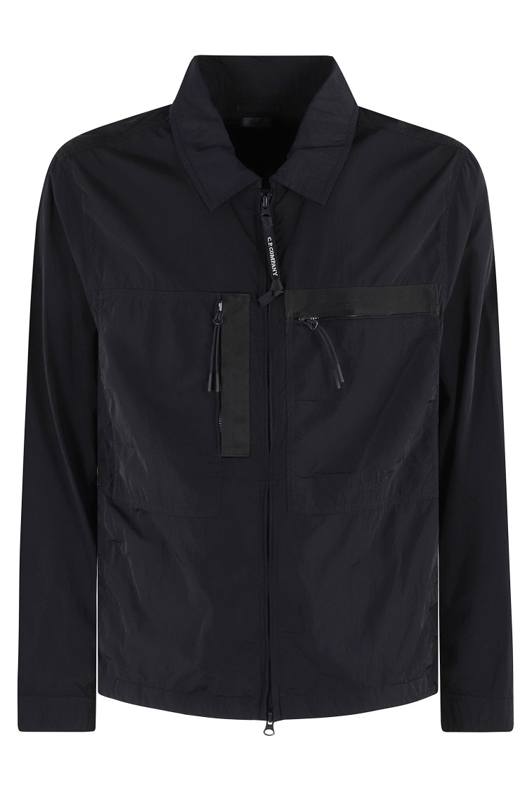 C.p. Company C.p.company Chrome-r Full Zip Logo Overshirt In Blue