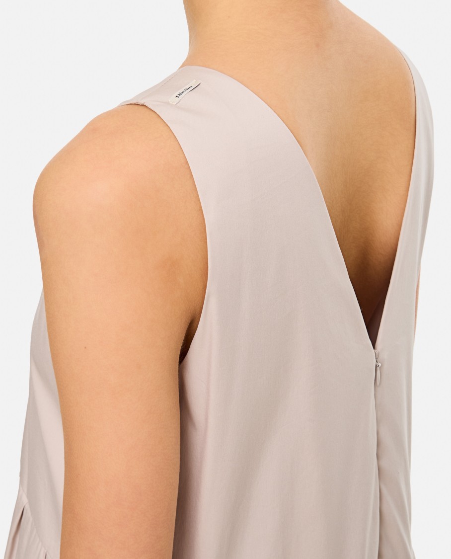 Max Mara Ecru Cotton Poplin Maxi Dress With Pleated Skirt In Neutrals