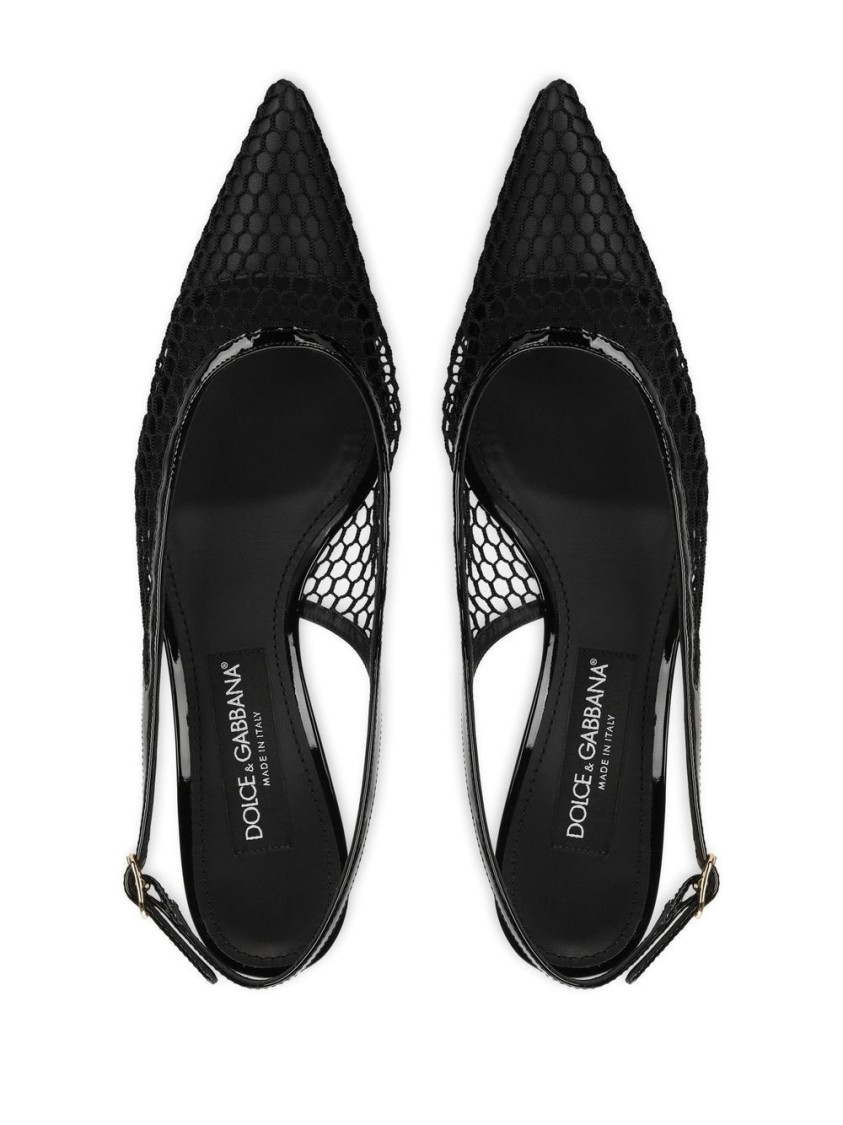 Dolce & Gabbana Vernice Patent Leather-trimmed Mesh Slingback Pumps In Black