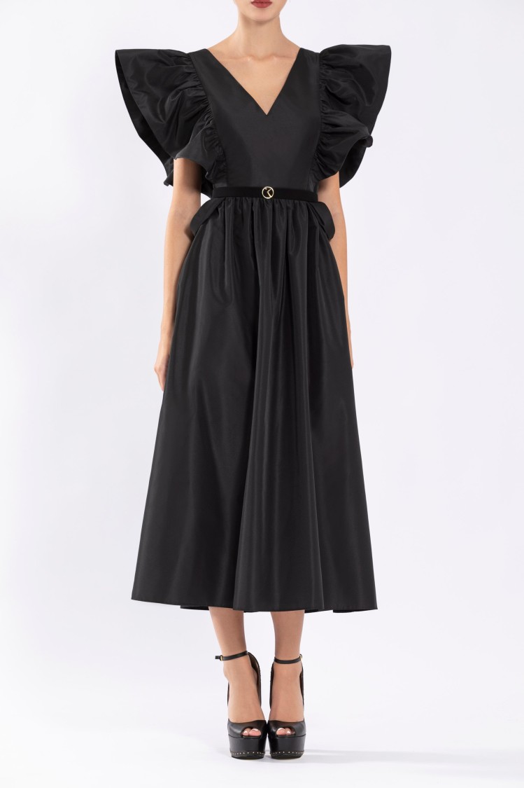 Saiid Kobeisy Taffeta Dress With Gathered Sleeves In Black