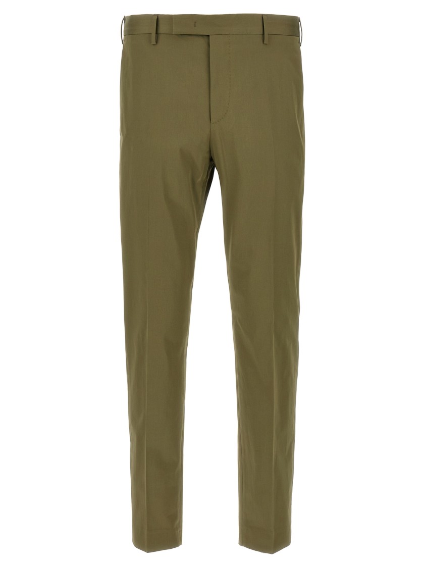 Pt Torino Khaki Stretch Cotton Blend Pant In Green
